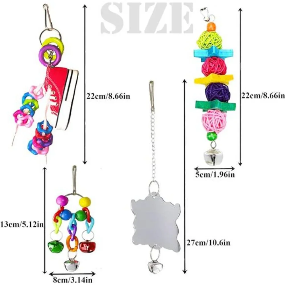 Bird Parakeet Cockatiel Toys,19 Pcs Pet Bird Cage Swing Hammock Shoe Chewing Toy
